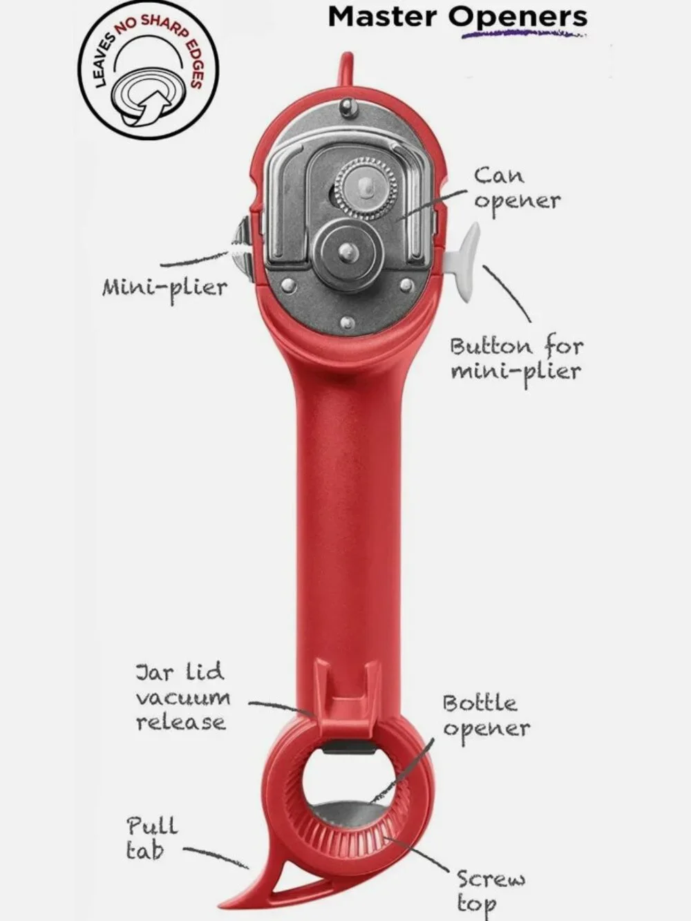 Kuhn Rikon 5-in-1 Master Auto Safety Can Opener NEW CORAL